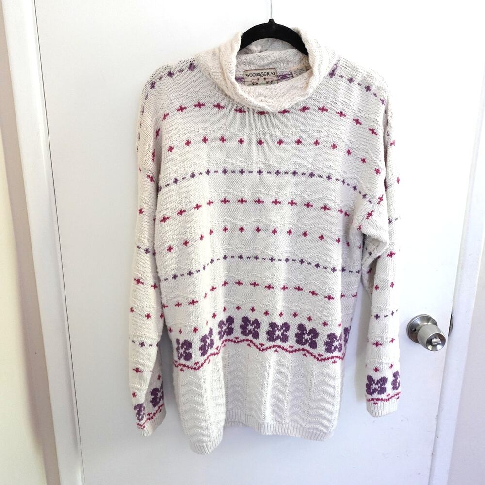 Vintage Cottagecore Woods & Gray Knit Sweater Rolled Cowl Neck Grandmacore Fall